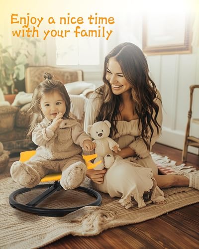 Miniatura 5 de GCCSJ Silla giratoria para niños, silla giratoria para niños, silla tambaleante amarilla con base de metal, asiento antideslizante y silla giratoria