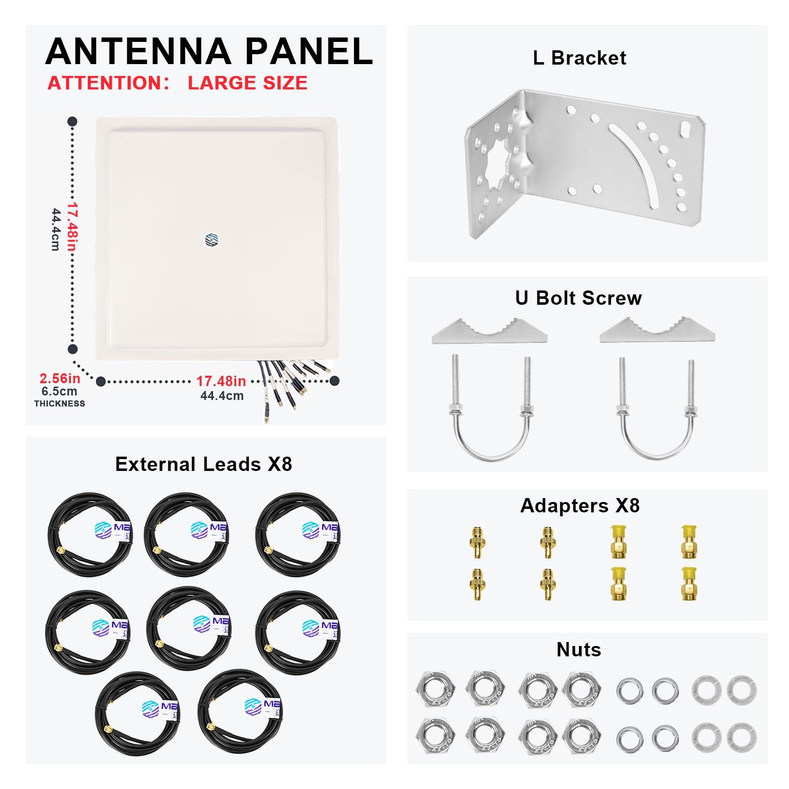 Maswell 8MIMO_Ultra: Antena zewnętrzna 4G 5G 8X8 MIMO, zewnętrzna antena 10dBi o wysokim wzmocnieniu, komórkowa 4G LTE 5GA 5G NR UWB 600-8000 MHz do routerów i bramek, WiFi 7 Ready (kompletny zestaw)
