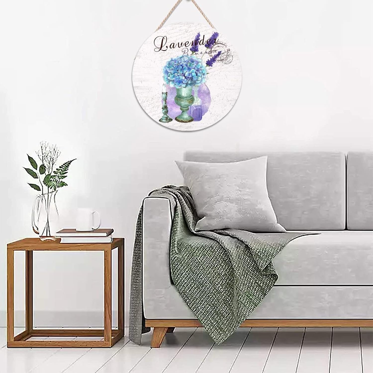 Vintage Wall Hanging Sign Plaque, Lavender Wood Door Sign, Floral 16x16in Round Door Hanger Sign for Backyard Front Porch Farmhouse Front Door Decor Housewarming Gifts