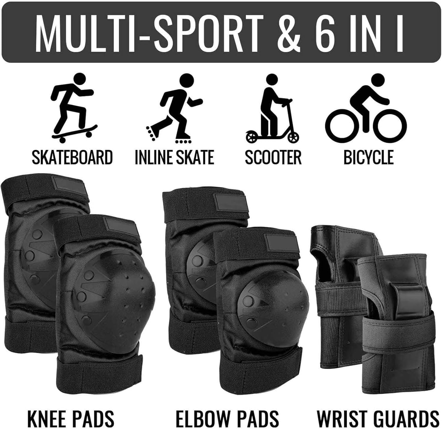 Set di Indumenti Protettivi per Pattini Kee Pads Gomitiere Protezioni per Polsi per Bambini Tees Skateboard per Adulti Ciclismo Ciclismo Bicicletta Scooter Pattinaggio Rollerb, Black, M (26-50kg)