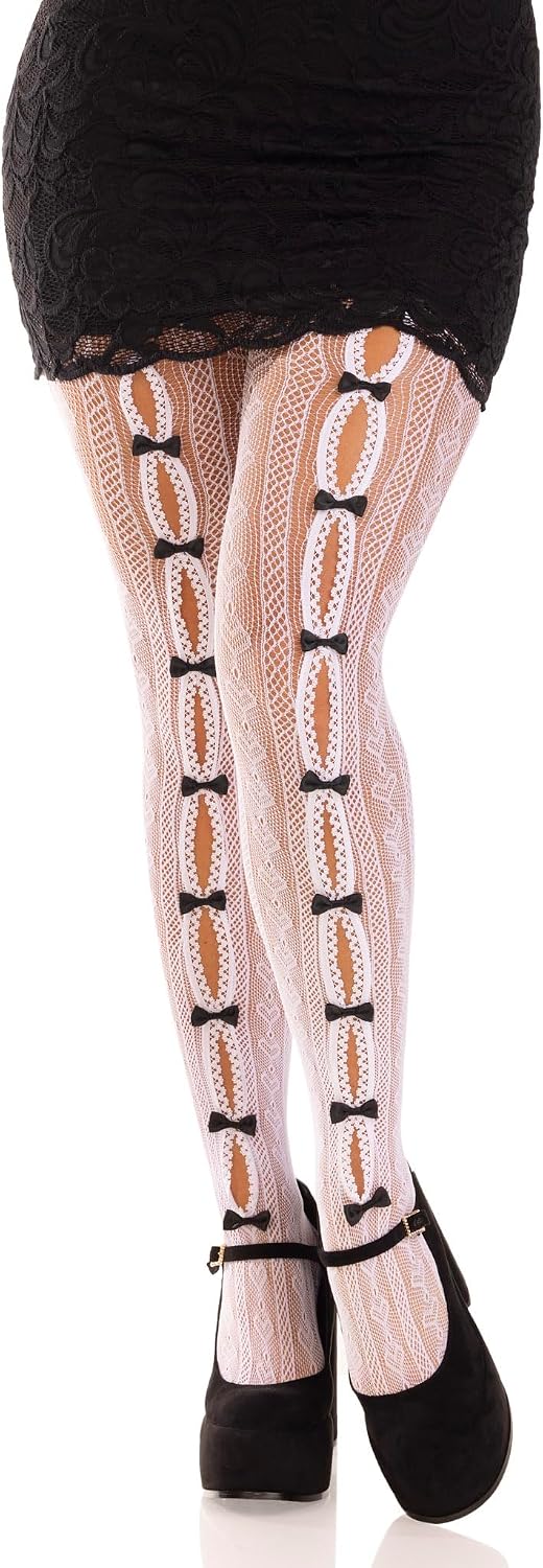 Leg Avenue Heart Tights With Keyhole And Mini Bow Details