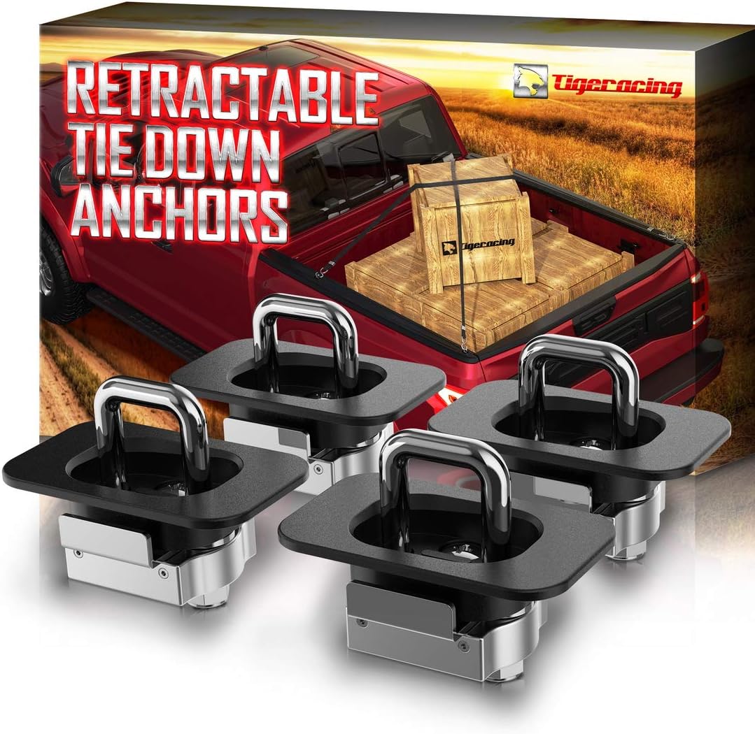 Tie Down Anchors Retractable Truck Bed Top Side D Ring Compatible with 2015-2026 F150 / 17-26 F250 & F350 Super Duty / 17-26 Raptor - 3000 LBS Capacity of 4