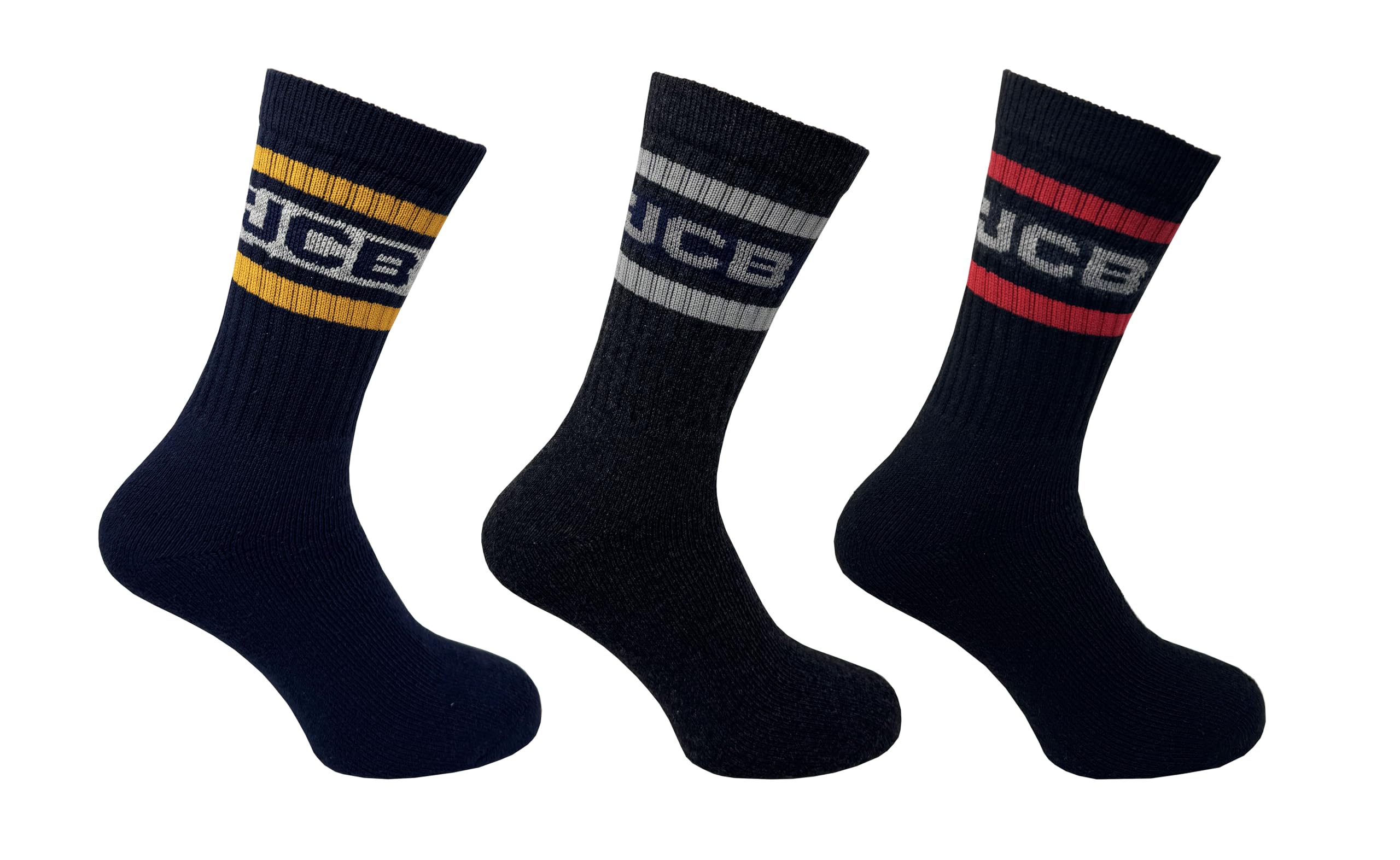 JCB - Men's Assorted Active Crew Socks | 3 Pairs | U.K. Size 6-11 | Work Socks, Crew socks, Active socks