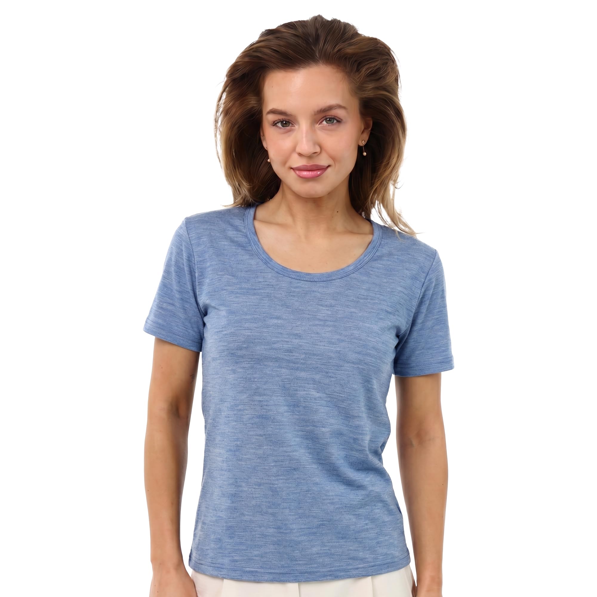 Merino.tech Maglietta Donna Lana Merino Manica Corta Intimo Sportivo (Dark Blue Scoopneck, M)