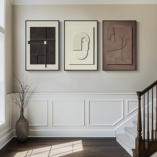 Miniatura 6 de Arte de pared abstracto enmarcado con textura 3D grande para sala de estar, 3 piezas de pinturas modernas para paredes, imágenes geométricas