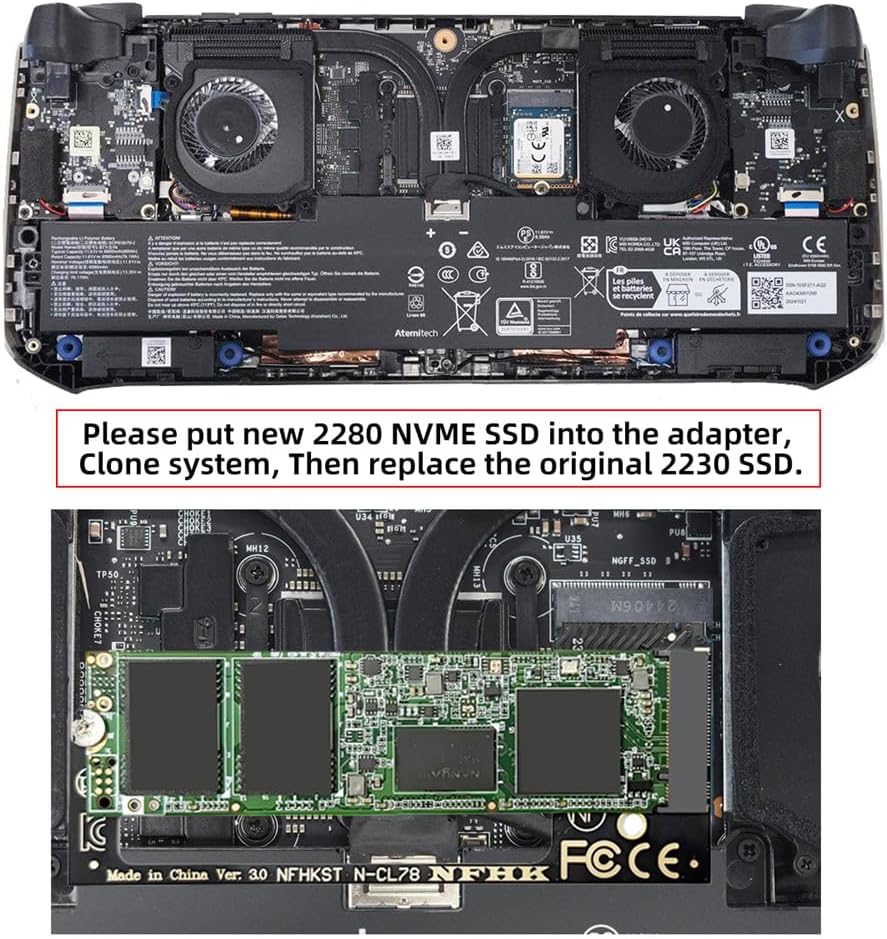 xiwai 22x30mm NVME M-Key to 22x80mm Extension SSD Upgrade Adapter Angled Compatible with MSI CLAW8 AI+ CLAW7 Gaming