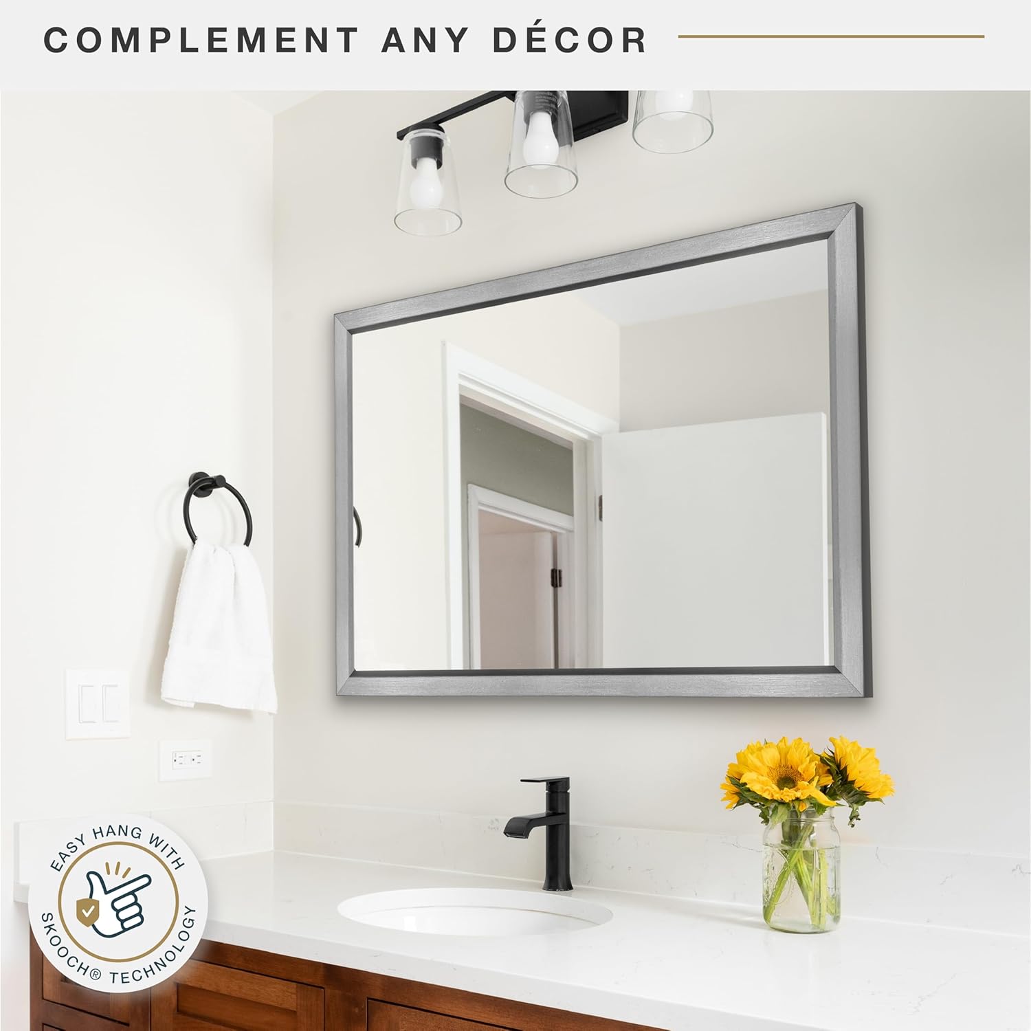 MCS 26.5x38.5 Mercer Large Wall Mirror, Pewter Timeless Rectangle Mirror, Vertical & Horizontal Wall Hanging Mirror for Bathroom, Bedroom, Entryway & Livingroom