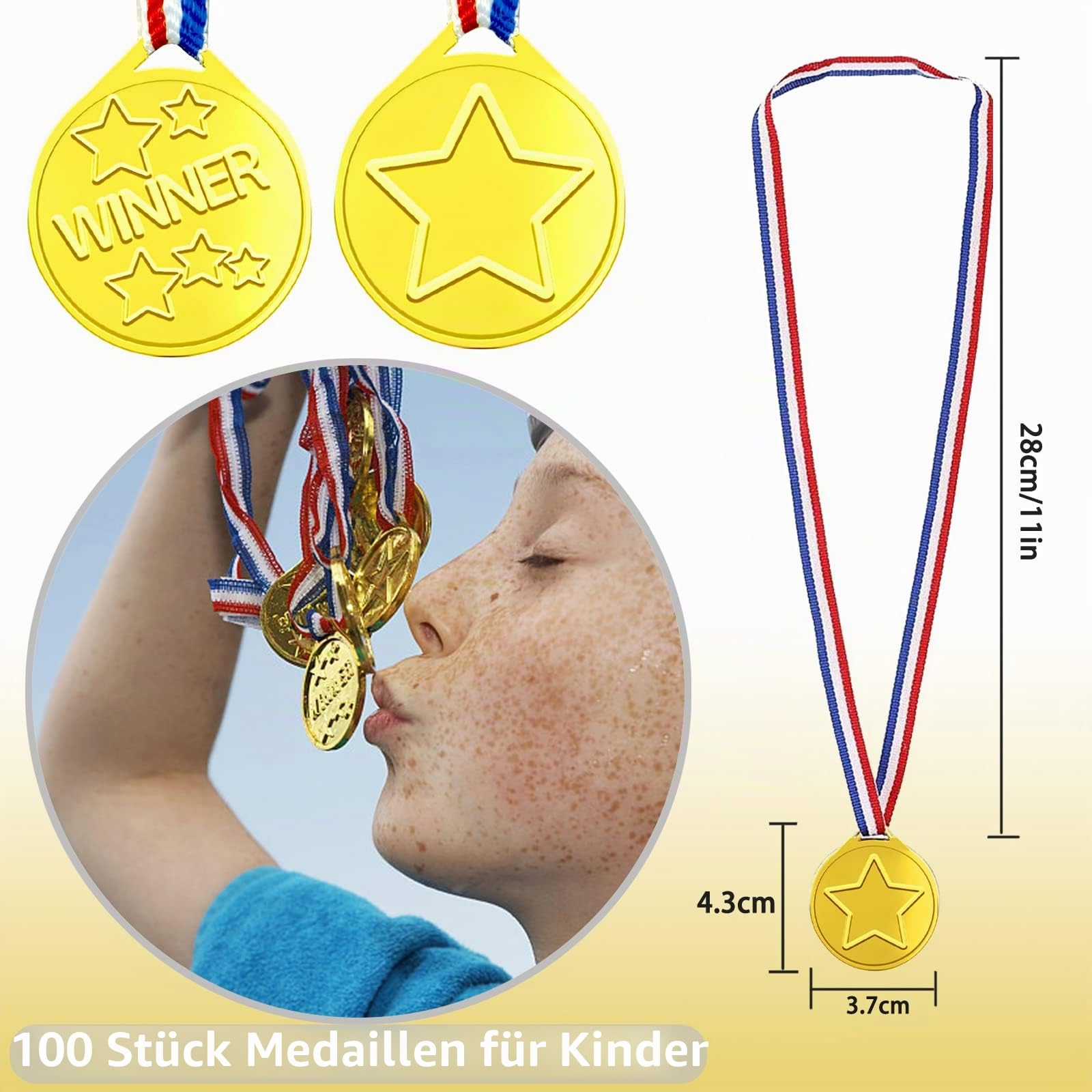 Anjing Medaillen für Kinder, 100 Stück Gewinner Goldmedaillen für Schule, Sportstag oder Mini-Olympiade Kindergeburtstag Party Kindergeburtstag Spiele mitbringsel Partygeschenk für Kinder