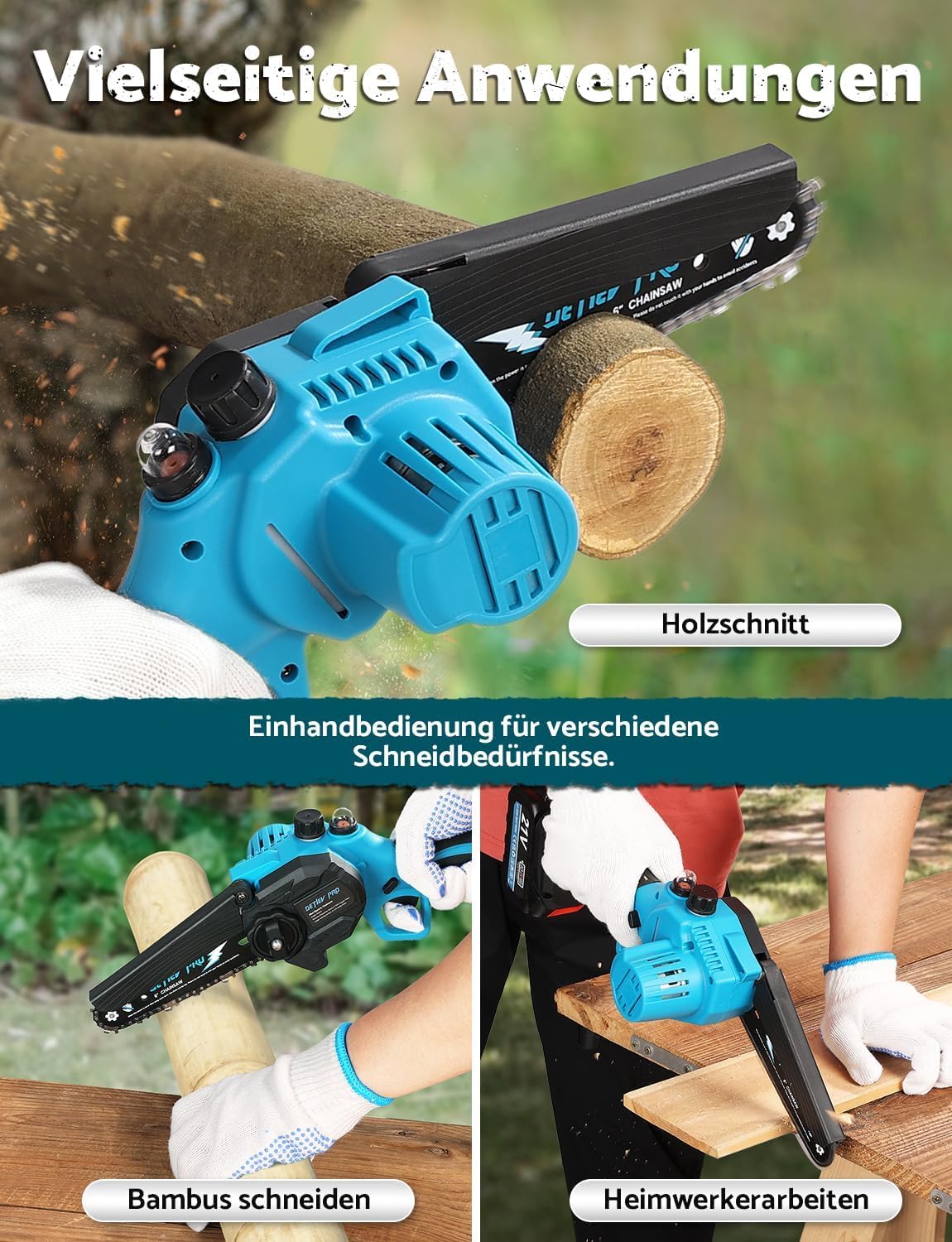 Mini akumulatorowa piła łańcuchowa do przycinania z bateriami 8000 mAh, 6-calowa piła łańcuchowa do przycinania z blokadą bezpieczeństwa i automatycznym systemem oleju do cięcia drewna