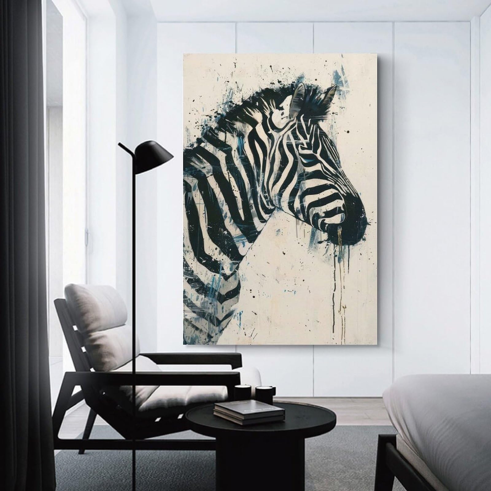 Junmoney Canvas Art Print Zebra Watercolor Painting, 20x30inch(50x75cm), for New Homes, Bedrooms Or Workspaces, Thoughtful Wall Decor for Art Lovers