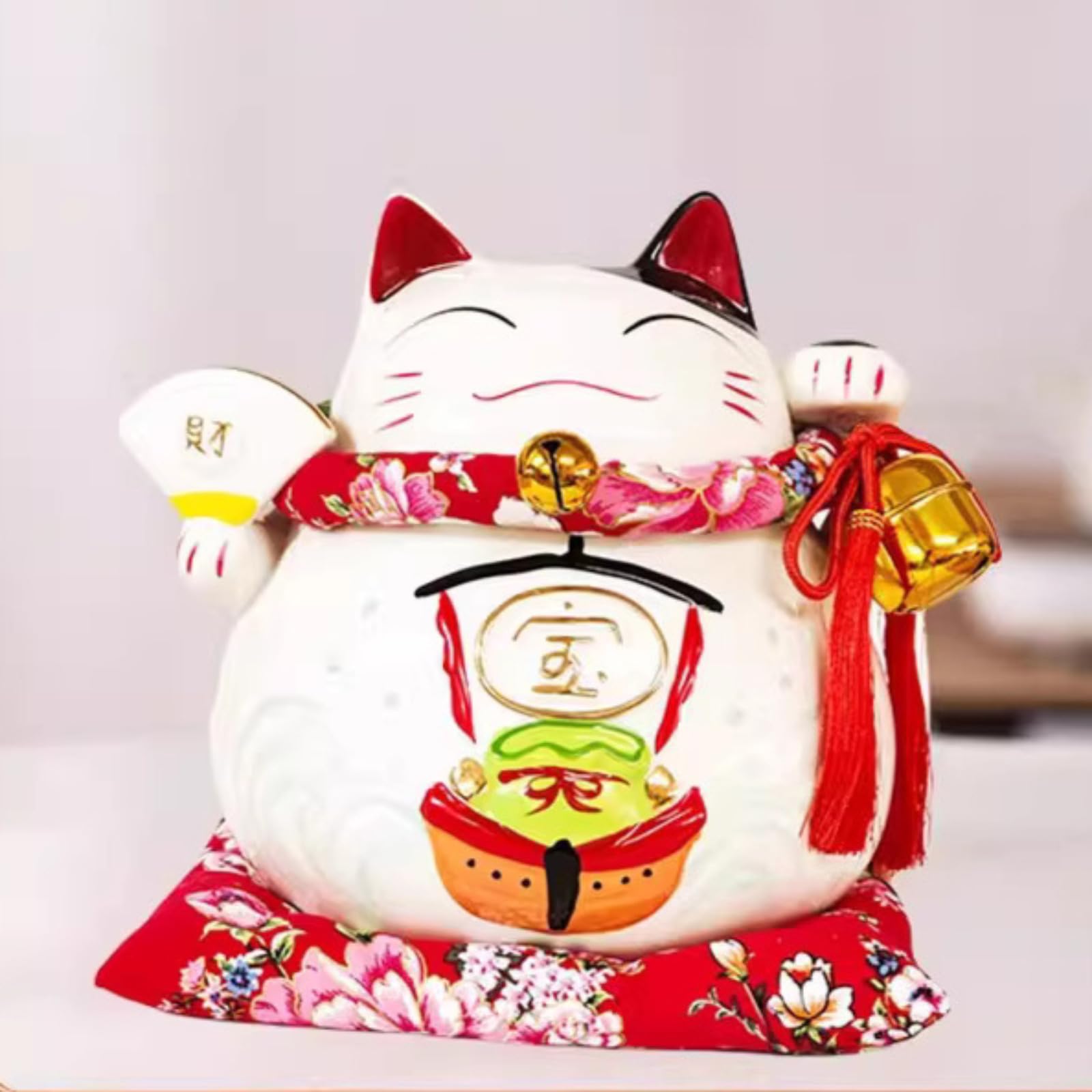 Maneki Neko céramique style japonais blanc cadeau idéal décoration 21 cm