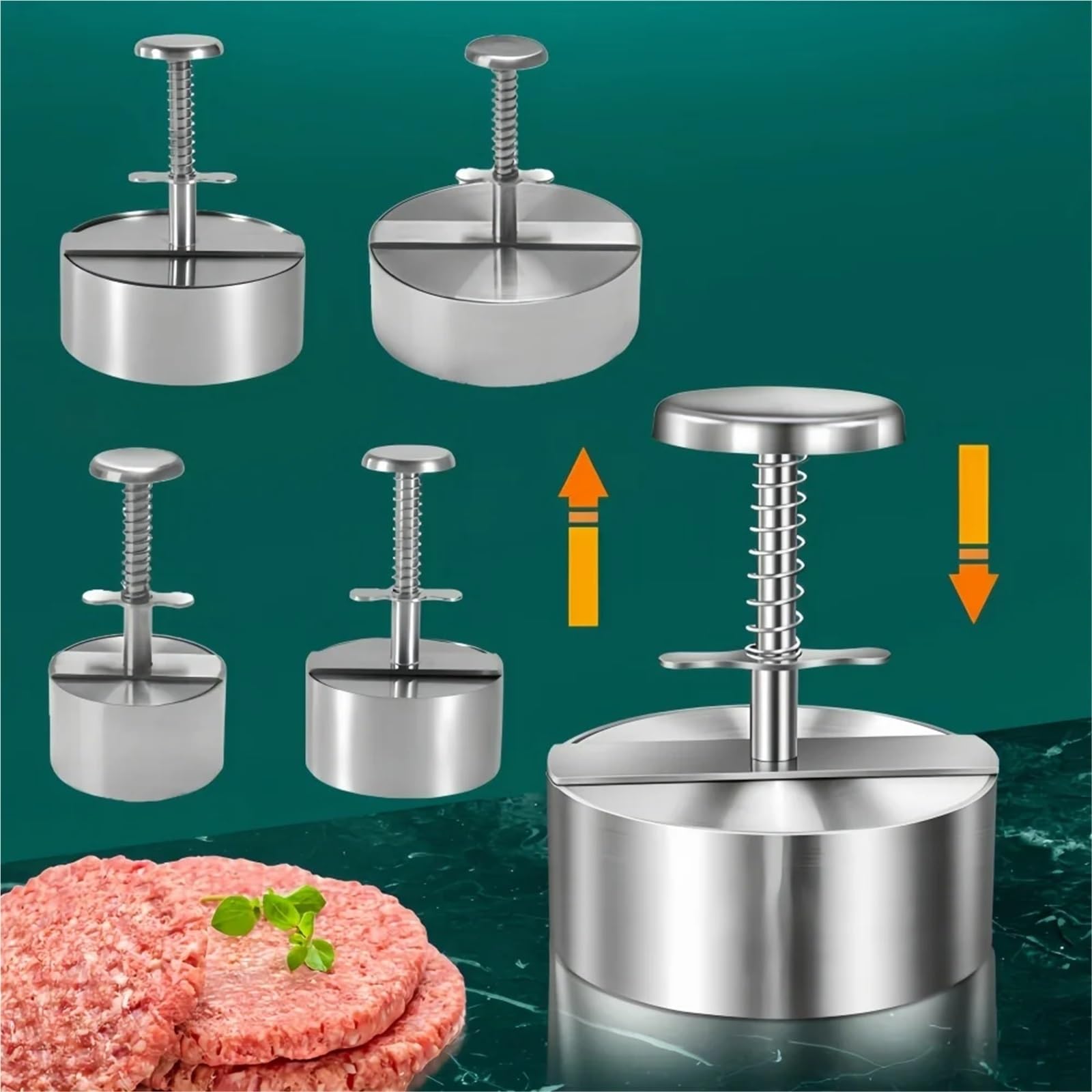 Antihaft-Hamburger-Form, Runde Antihaft-BBQ-Burgerpresse aus 304 Edelstahl, manuelle Dicke, verstellbar von 8–14 cm(Diameter 14 cm)