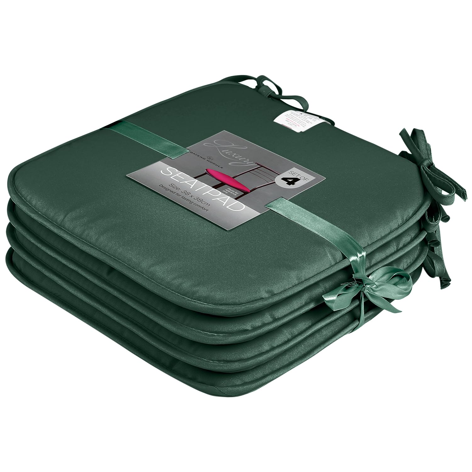 Gc Gaveno Cavailia Dark Green Patio Chair Pads With Ties - Set Of 4 Seat Pads For Dining Chairs & Kichten Chairs - Polyester Removable Pads For Garden Chair - 38X38