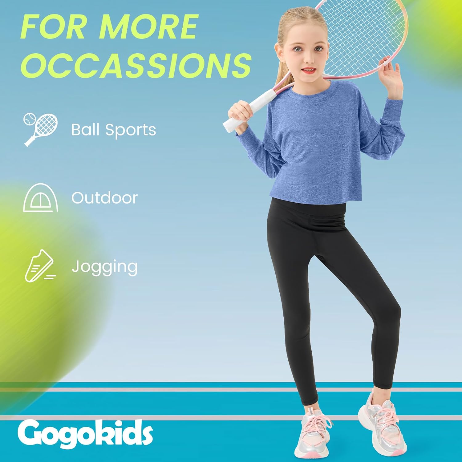 Gogokids Girls Long Sleeve Athletic Shirt Open Back Tees with Thumbholes
