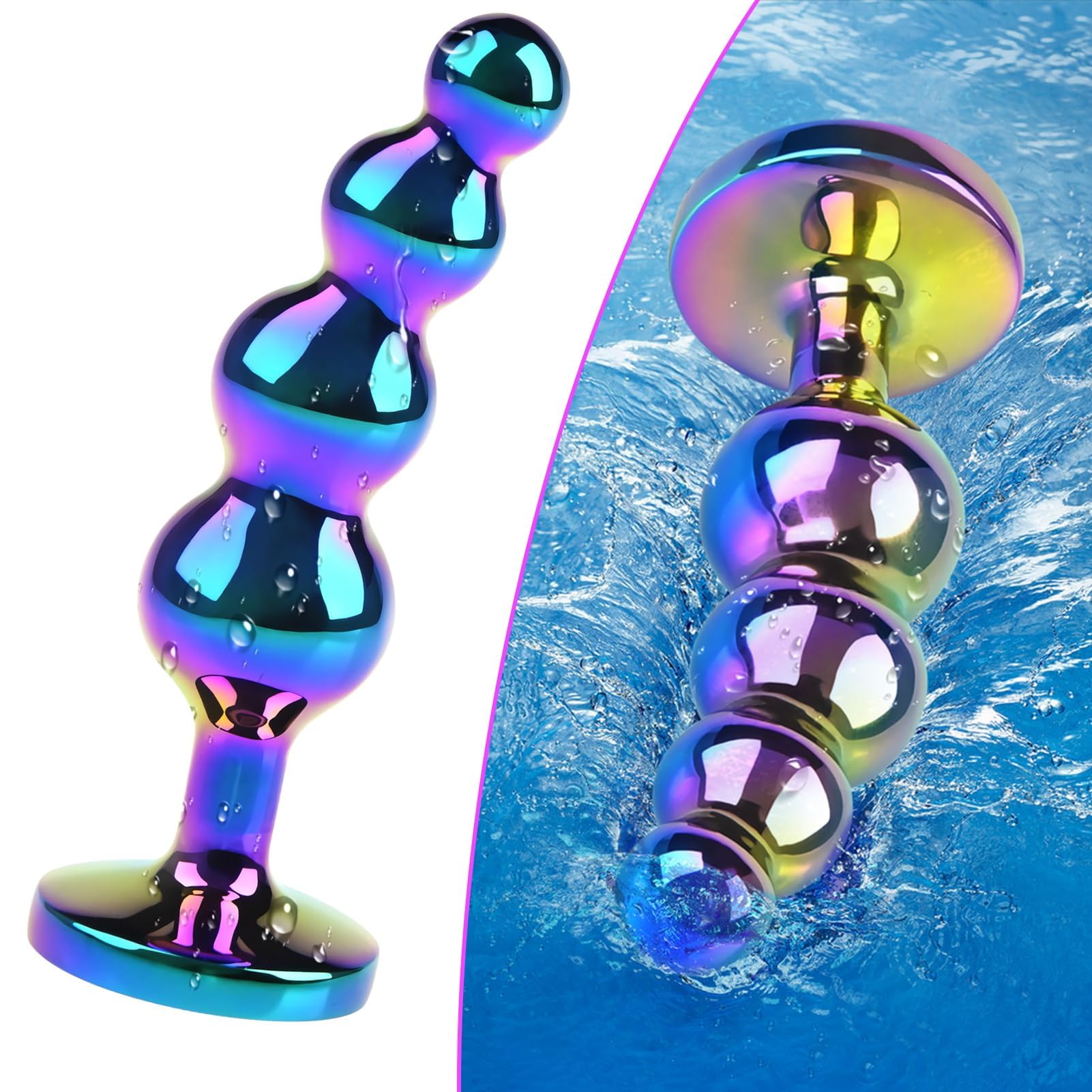 FST Aluminum Anal Beads, Colorful Graduated Anal Plug with Jeweled Base Sturdy Curved Butt Plug G-spot Dildo Adult Sex Toys for Men Women (): L