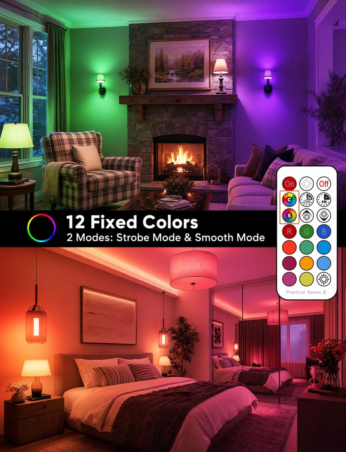 ILC E12 LED Light Bulbs (40w Equivalent) 5W, Color Changing RGB, A15 Small Base Candelabra Round Light Bulb, Candle Base, 2700K Warm White 12 Colors 2 Modes Timing with Remote Control (4 Pack) image 3
