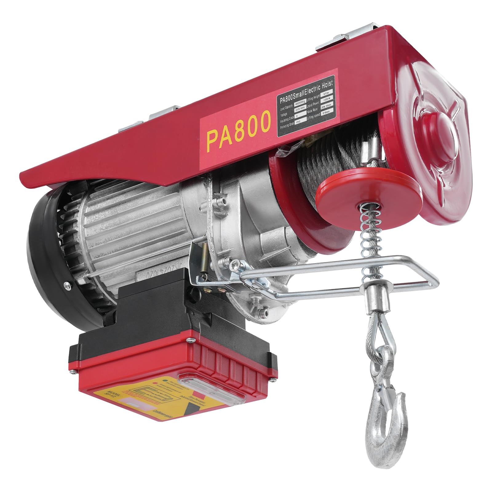 Elektrische Seilwinde 800kg Seilzug Motorwinde 1450W Seilhebezug Hebezug 10m/min Flaschenzug Kettenzug mit 2 Hosenträger und Drahtlose Fernbedienung