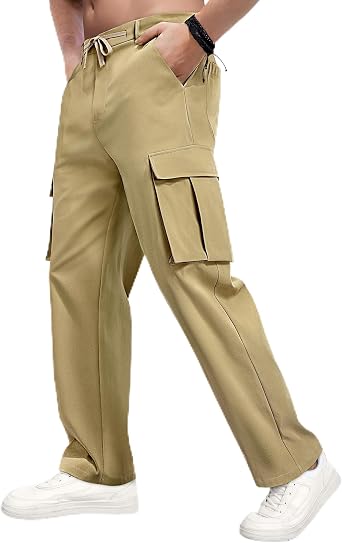 Mens Casual Cargo Pants Loose Fit Baggy Straight Leg Sweatpants Outdoor Work Hiking Jogger Pants with 6 Pockets
