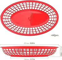 Vista 2 de Paquete de 60 cestas ovaladas de plástico rojo para comida rápida, 9 x 5.7 x 1.6 pulgadas, perfectas para picnic, servir delicatessen, pollo