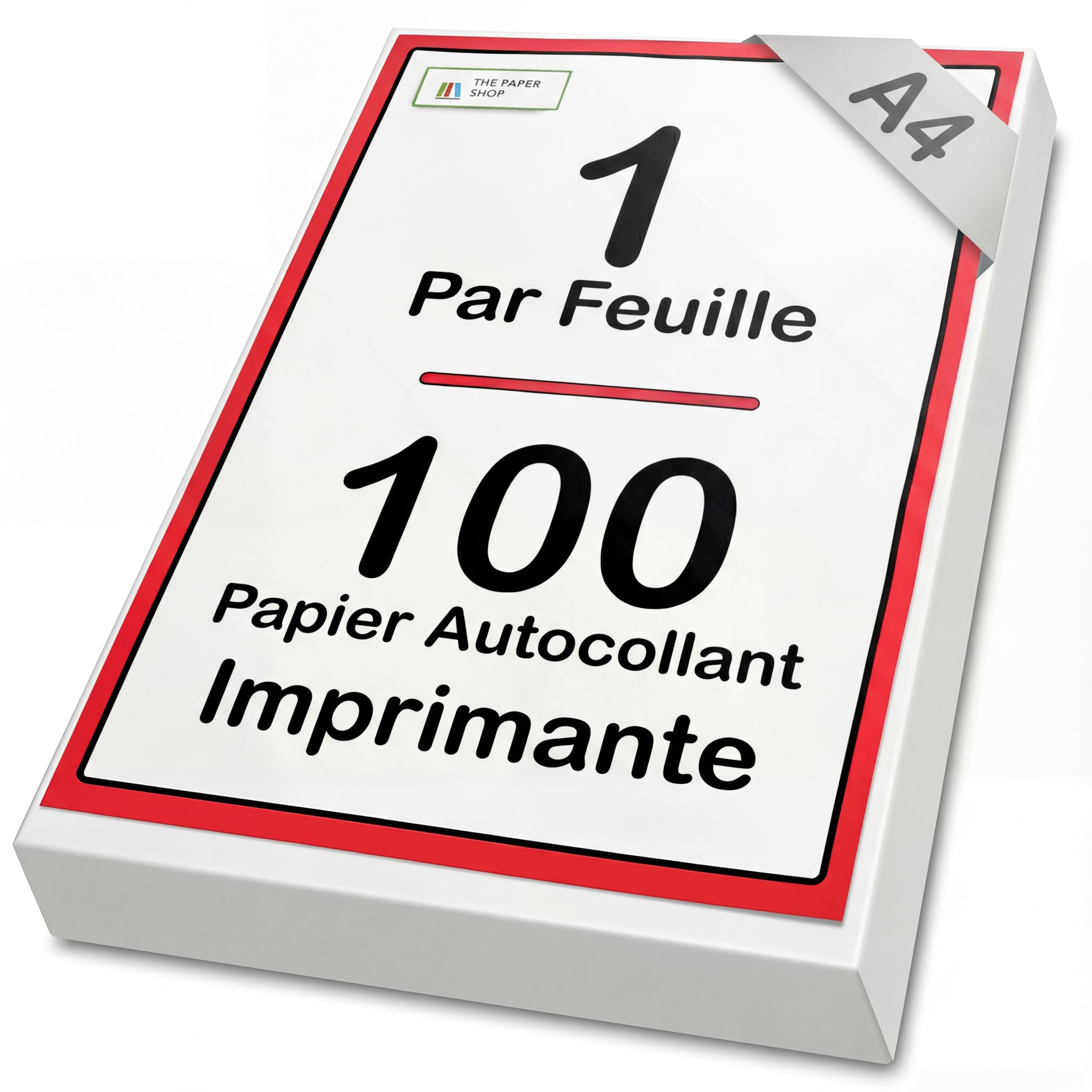 The Paper Shop Étiquettes Autocollantes A4 Feuille Unique | 100 Feuilles Imprimables Blanches 297 x 210 mm | Papier Autocollant Imprimante A4 | Étiquettes Bureau Expédition