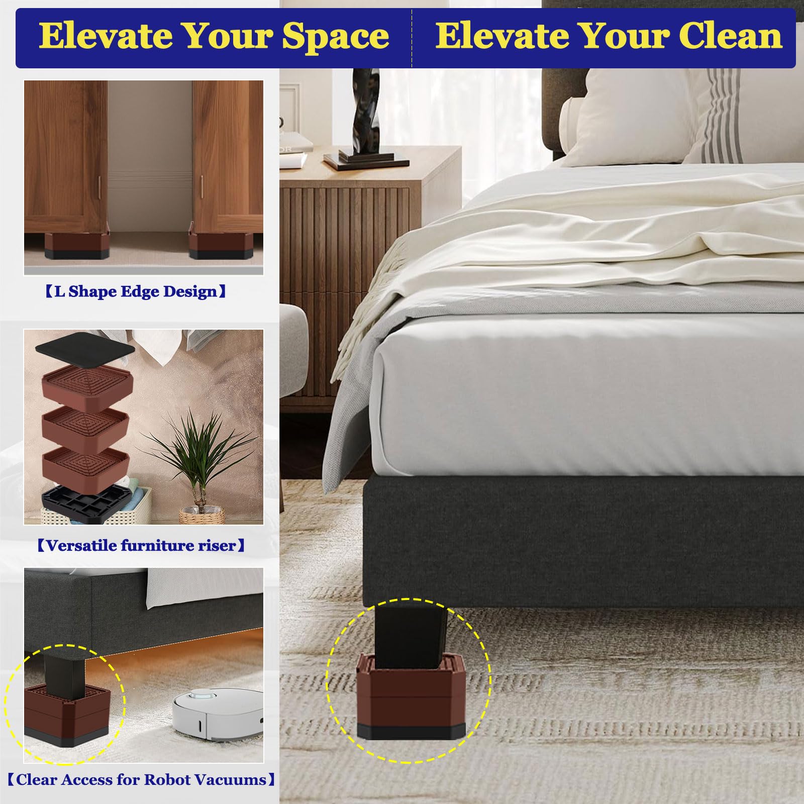 Elevadores de cama de base ancha, apilables, elevadores de muebles de 2, 3.6, 5 pulgadas, resistentes para patas de silla, escritorio, mesa, soporta hasta 6000 libras, solución de