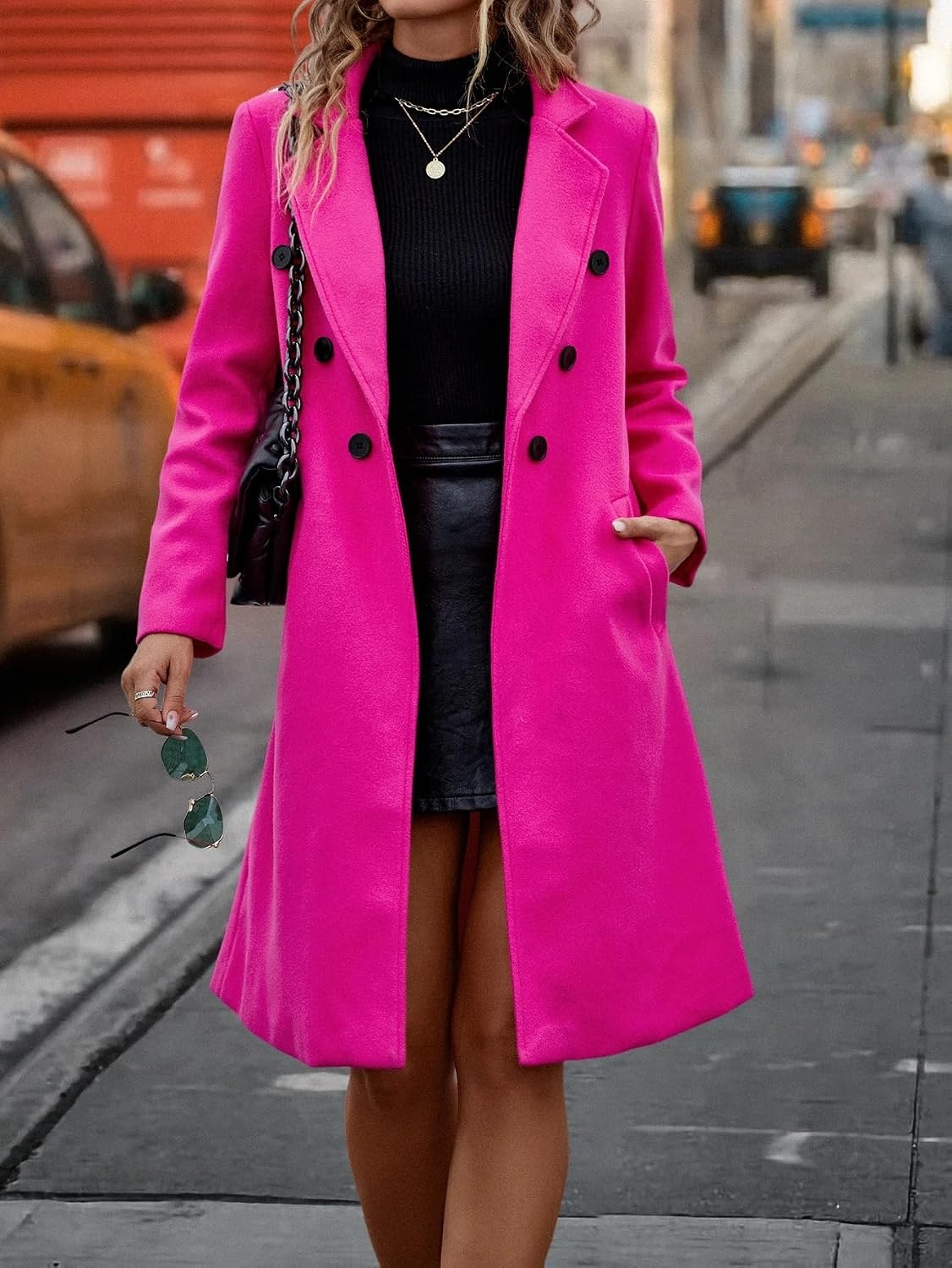 Women's Trench Coat Elegant Lapel Neck Double Breasted OverCoat Long Sleeve Classic Overcoat