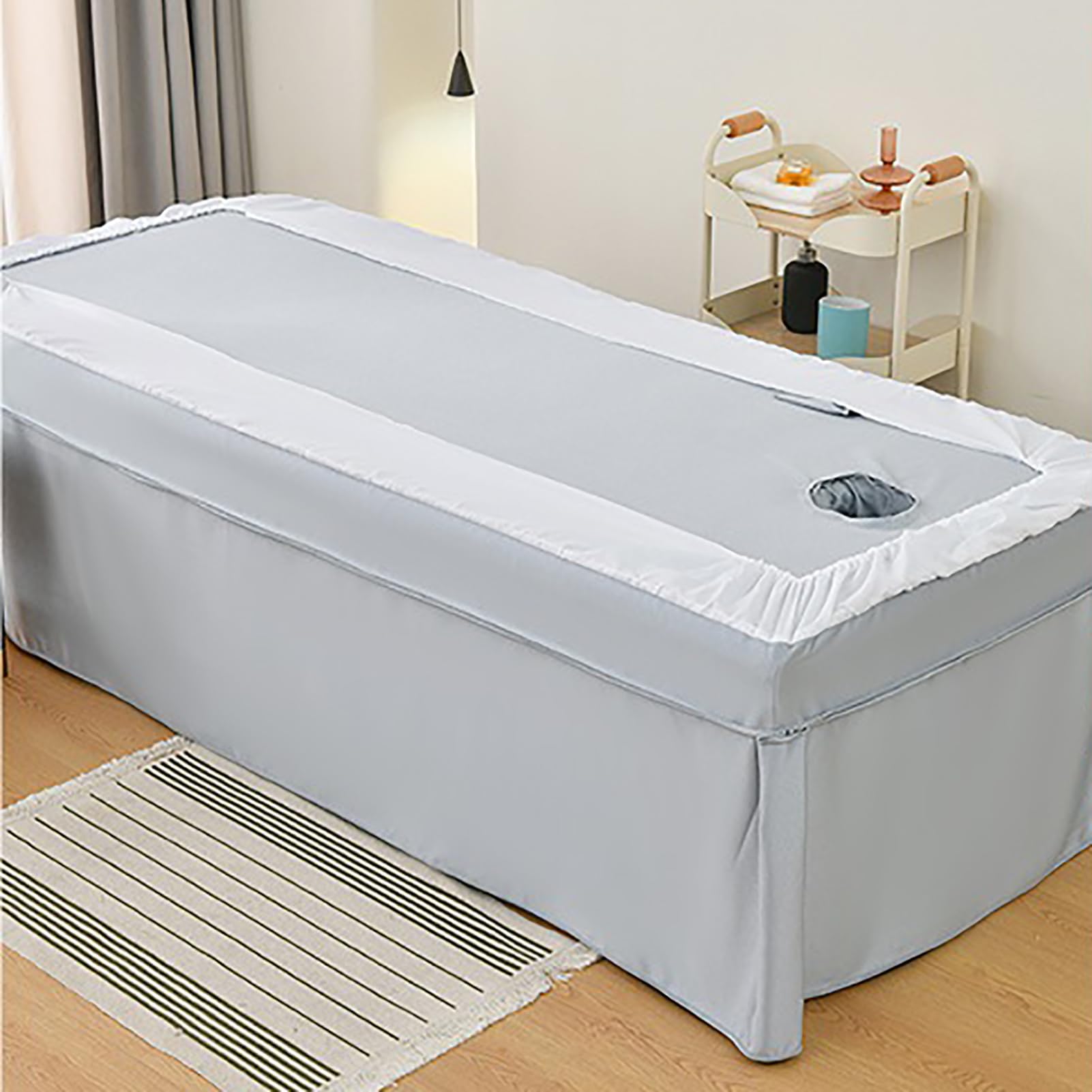 4-częściowy zestaw pościeli do stołu do masażu spa, kompletna narzuta na łóżko z poszewką na poduszkę i pokrowcem na stołek,Grey,70x190cm(28x75inch)