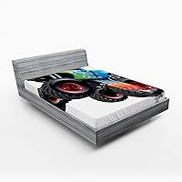 Vista 29 de Ambesonne Sábana bajera abstracta con estampado gráfico de letras del alfabeto de colores, funda de cama con bolsillo profundo elástico para mayor