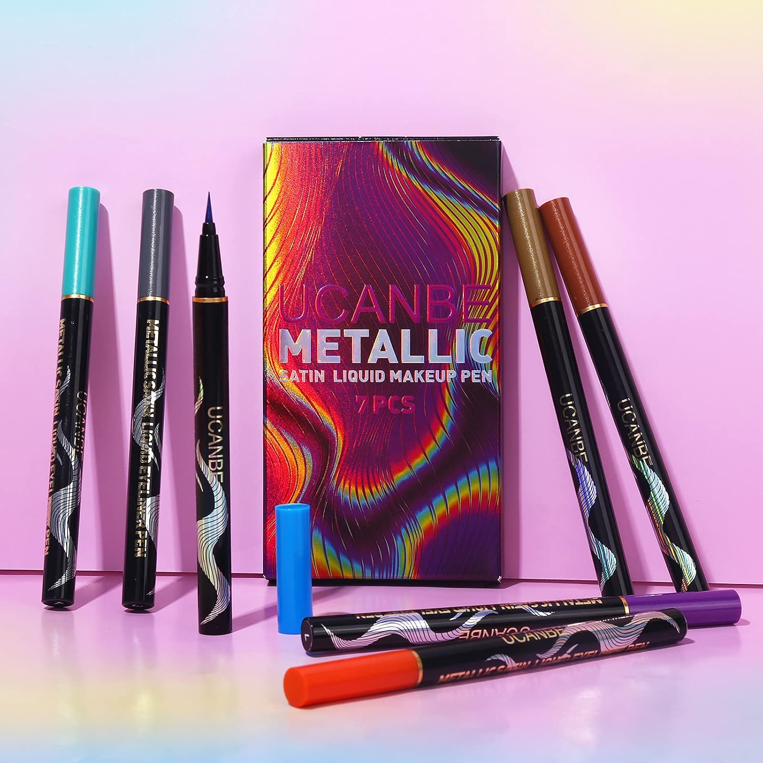 UCANBE 7 Colors Shimmer Liquid Eyeliner Makeup Set, Metallic Satin Finish Colorful Sparkling Eye Liner Pen - Image 3