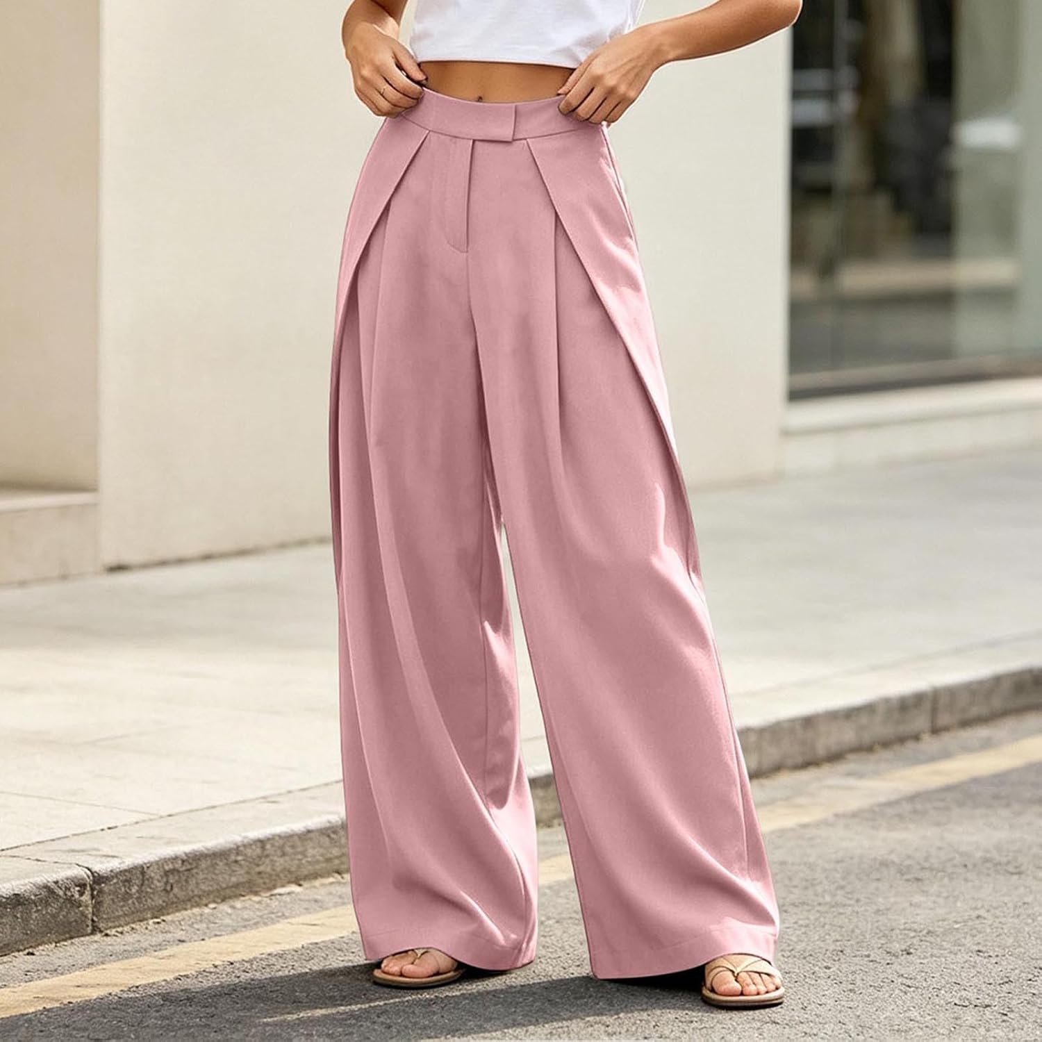 Women Wide Leg Dress Pants Casual Pleated Palazzo Work Slacks