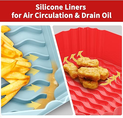 Miniatura 5 de OUTXE Paquete de 2 forros cuadrados de silicona para freidora de aire de 8 pulgadas para freidora de aire reutilizables de 4 a 6 cuartos de galón,