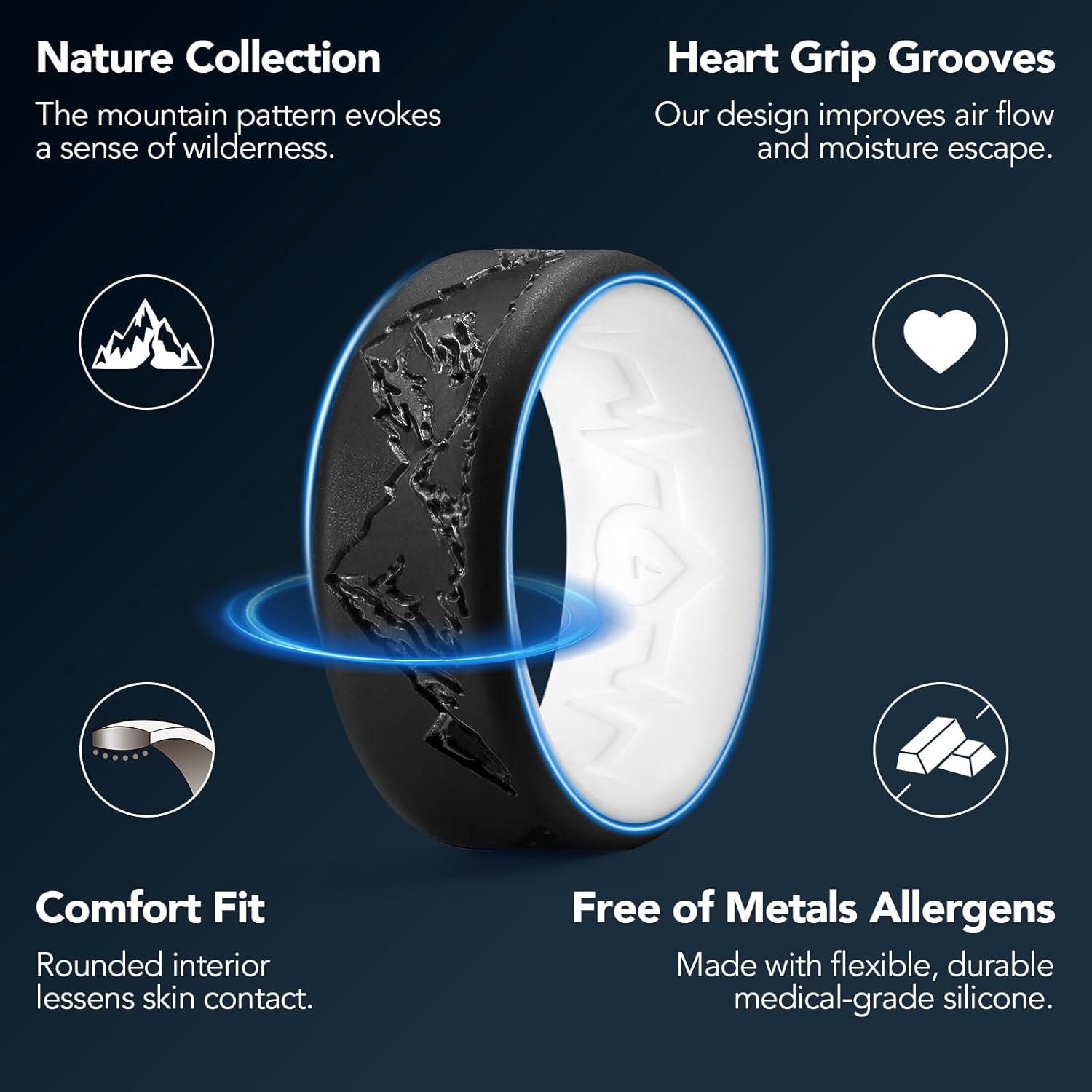 King Will Silicone Rings For Men, Rubber Wedding Bands with Unique Mountain Peak Design Multiple Colors, 8mm Wide 2.2mm Thick, Comfort Fit Size 7-13 - Image 3