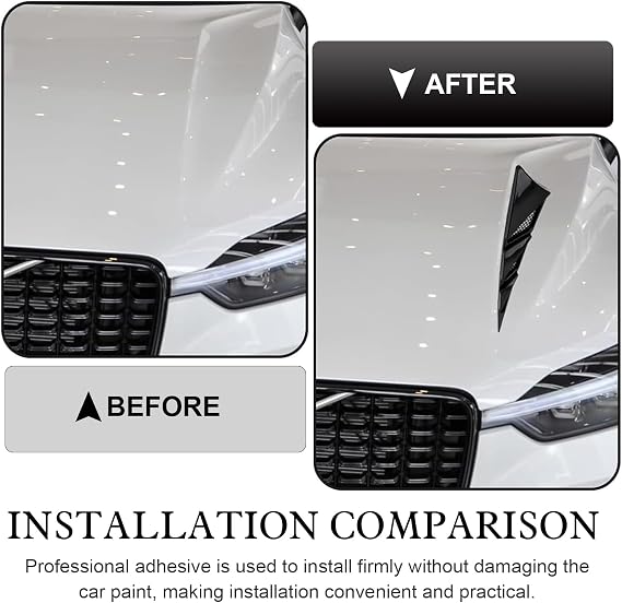 2 PCS Car Hood Side Vent Shark Gill Spoilers, Shark Fin Wind Blade Trim, Airflow Intake Decorative Ventilation Cover, Universal Self-adhesive Exterior Modification for Most Cars (Black)