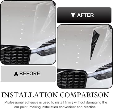 2 PCS Car Hood Side Vent Shark Gill Spoilers, Shark Fin Wind Blade Trim, Airflow Intake Decorative Ventilation Cover, Universal Self-adhesive Exterior Modification for Most Cars (Black)
