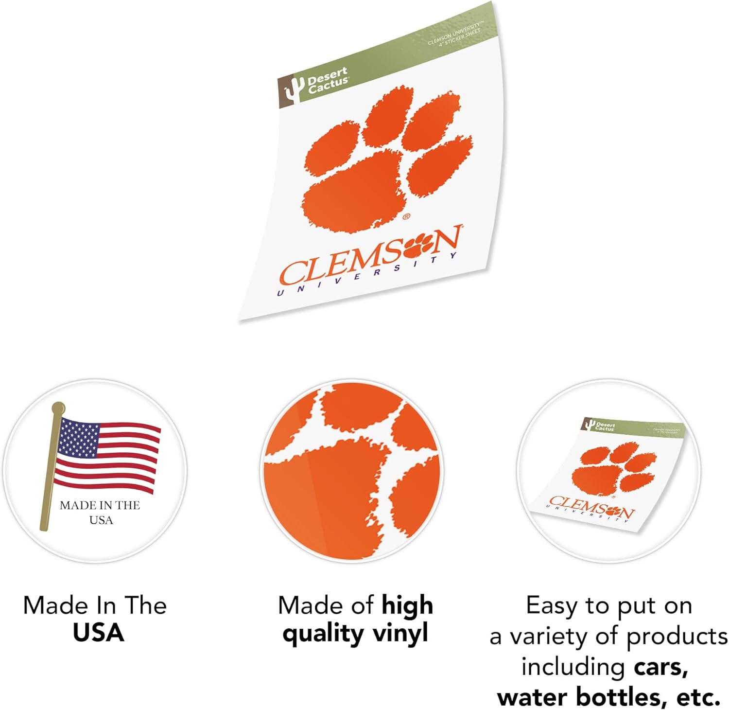 Desert Cactus Clemson University Tigers Sticker Vinyl Decal Laptop Water Bottle Car Scrapbook (4 Inch Set V1) - Image 4