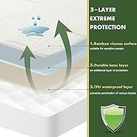 Vista 4 de Cal King Waterproof Mattress Protector - Blancmax Bamboo Rayon Breathable Mattress Protector with Deep Stretchable Pockets, Hypoallergenic & Odor