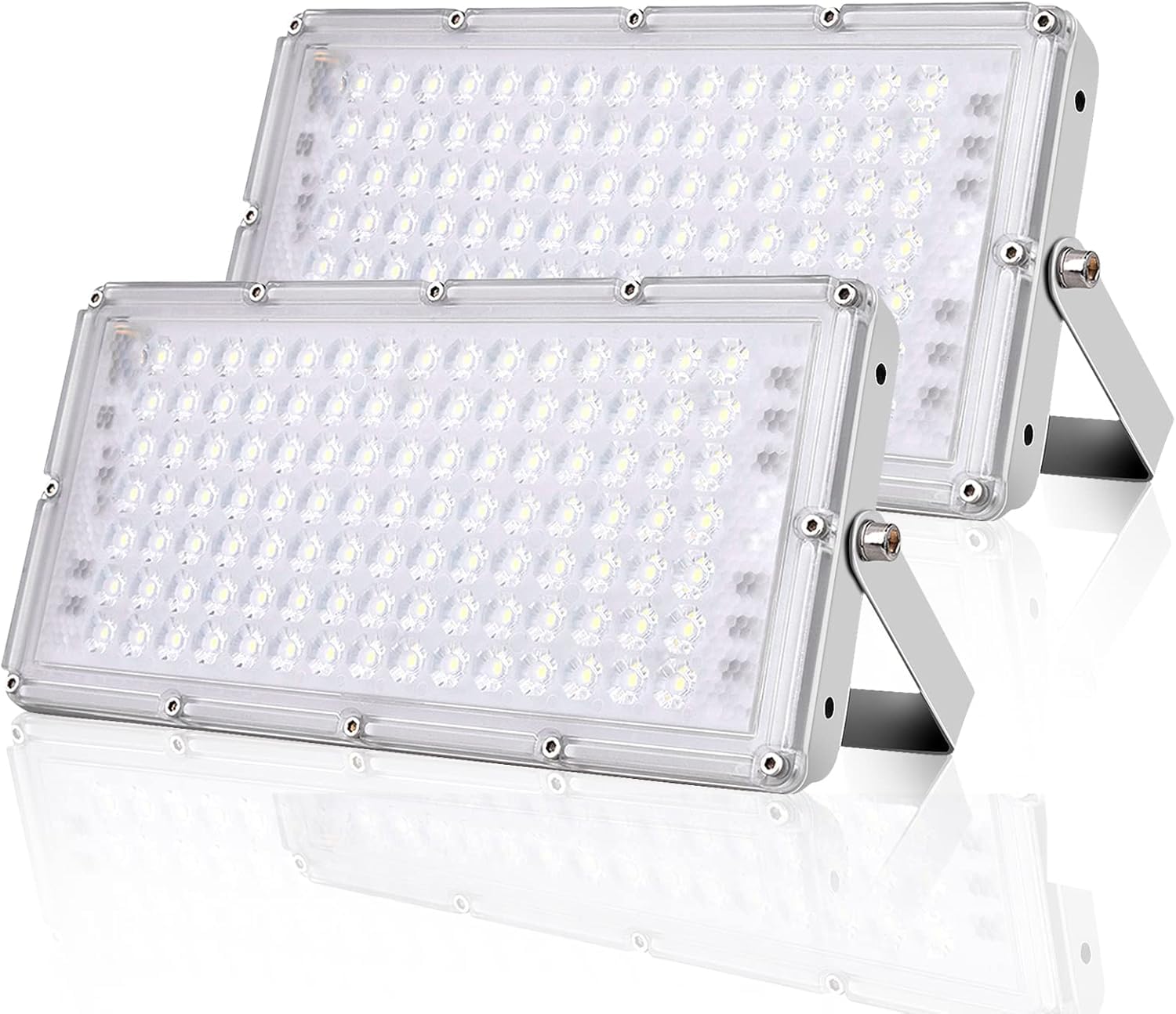 Viugreum 2 Pack100W Outdoor LED Floodlight, IP66 Waterproof Spotlight Security Light, Super Bright 8000lm Worklight Wall Light for Yard, Garden, Garage, Hallway,6500K Cold White