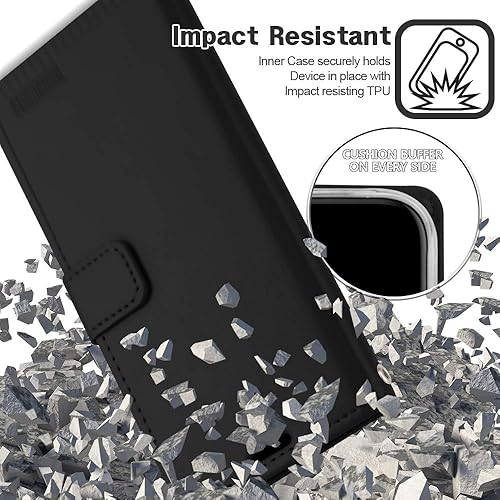 Miniatura 4 de GOOSPERY Cartera Blue Moon para Samsung Galaxy S10 Plus (2019) con ranuras para tarjetas de crédito, soporte de cuero con tapa abatible (negro)