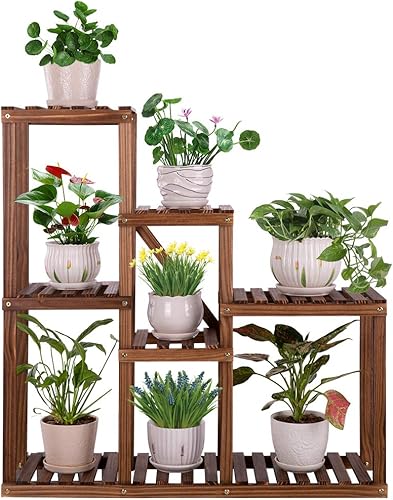 Ufine Estante de exhibición de plantas de madera de varios niveles para interiores y exteriores estante de almacenamiento de plantas de 6 niveles