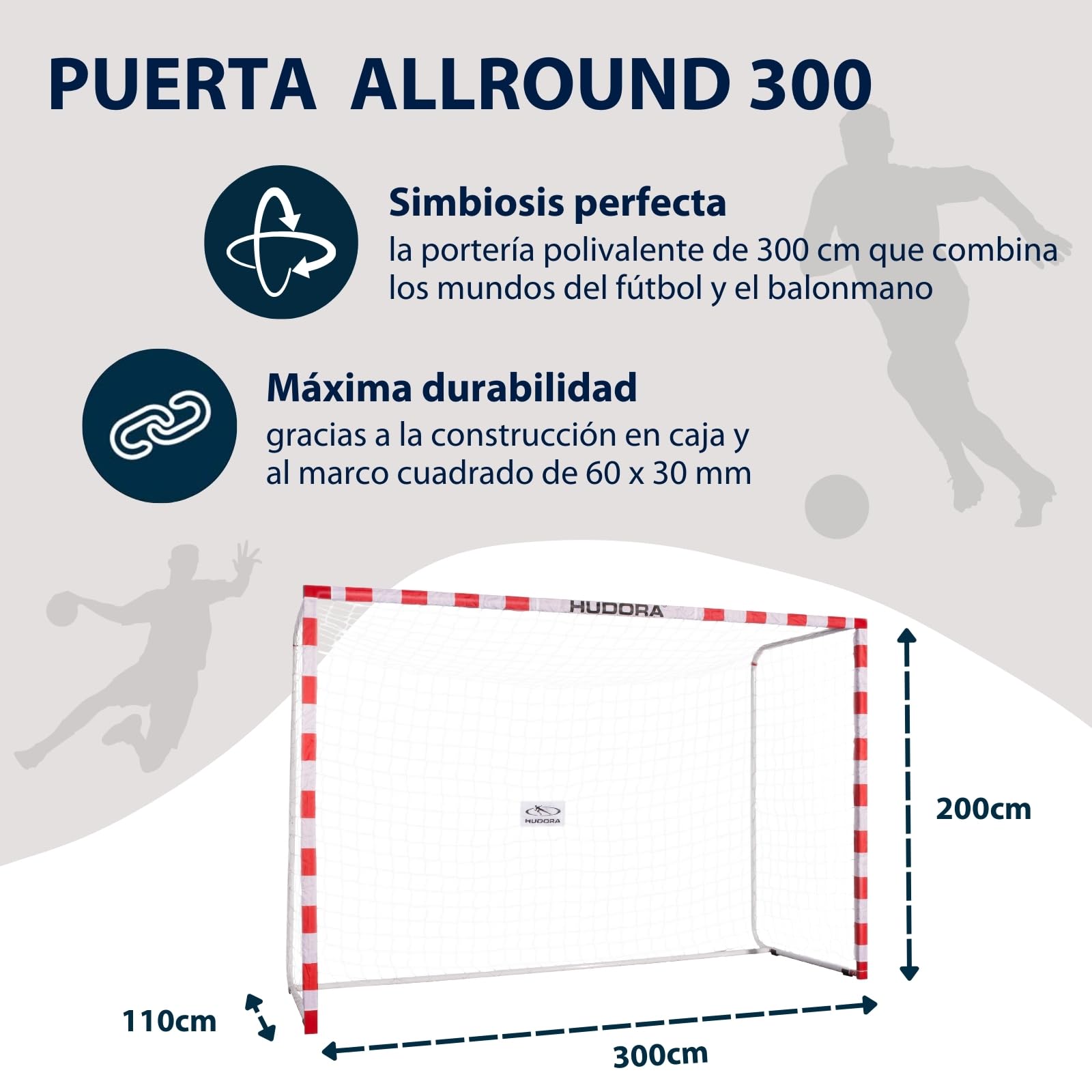 HUDORA Portería de fútbol Allround 300 - Portería de fútbol para niños y Adultos Resistente y Estable - Tablero de GOL de Balonmano para Actividades recreativas y Entrenamiento al Aire Libre.