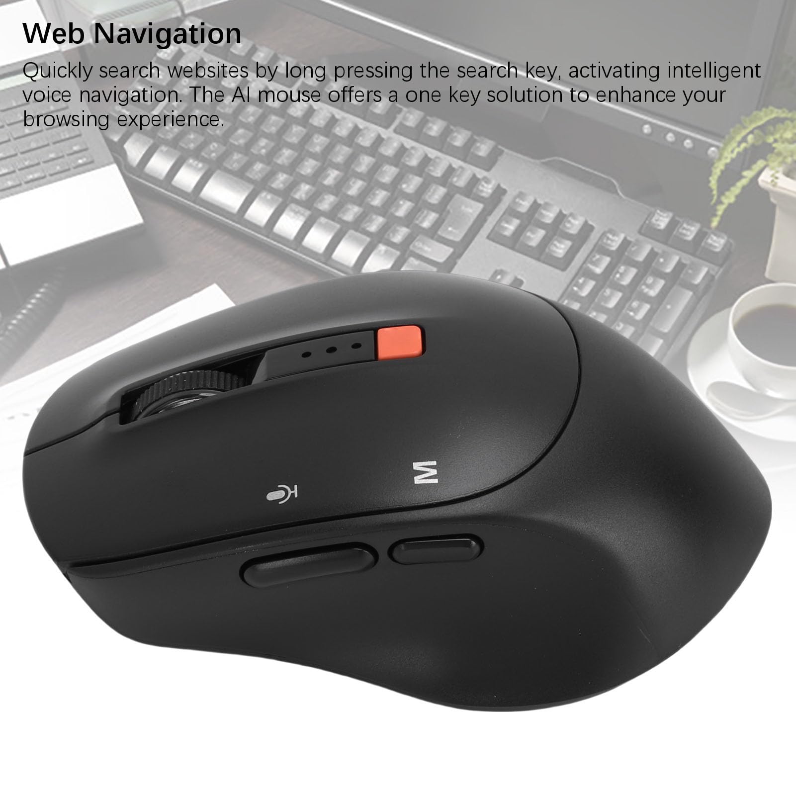 Lazmin112 Ratón de Voz Inteligente AI, Inalámbrico 5.0 con 6 Botones para Escritura Inteligente y Escritura, Traducción Tiempo Real, Traducción OCR, Compatible con OS (Black)