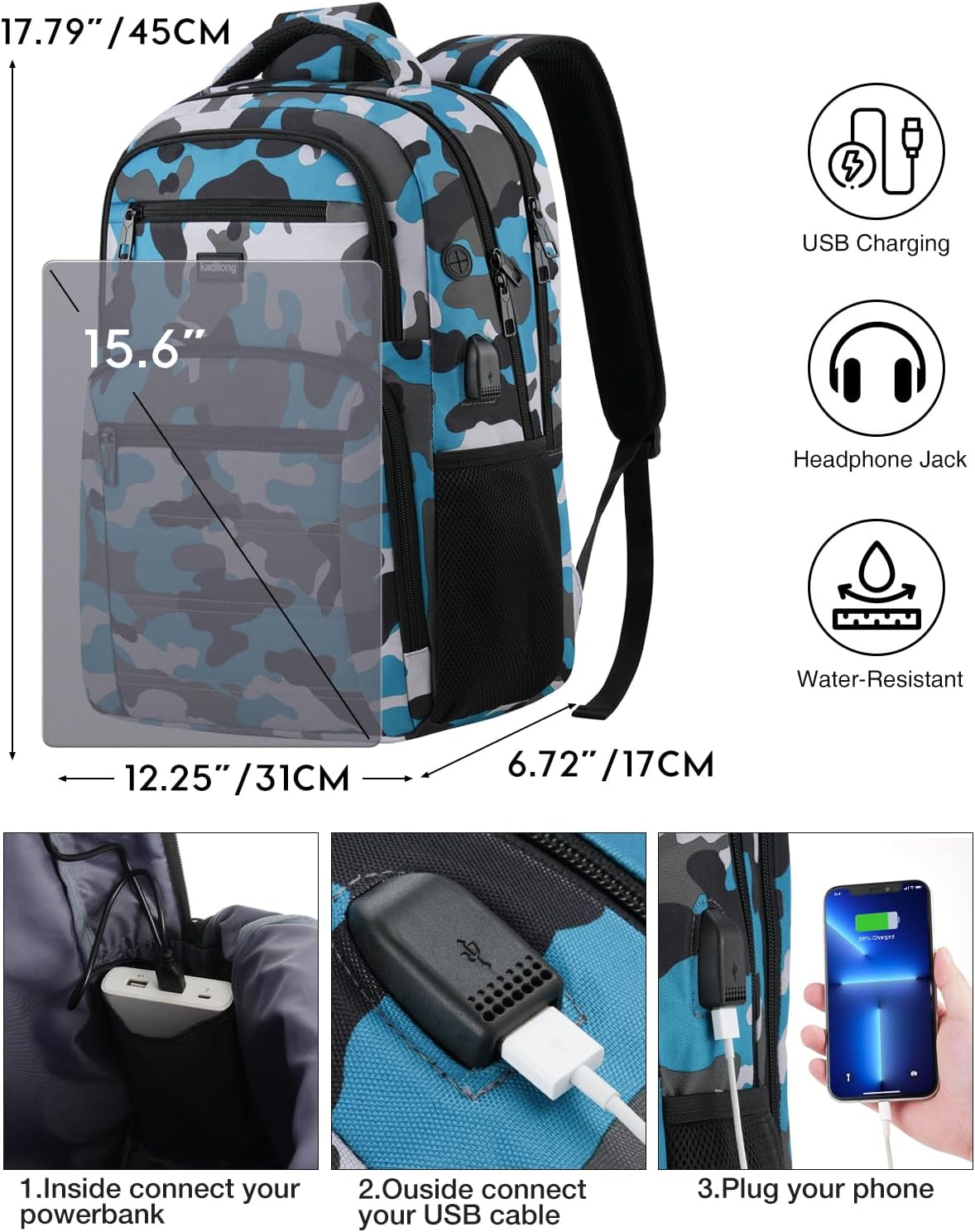 School Backpack for Teen Boys,Bookbag Back Pack for Men Business College High School with USB Port and Laptop Compartment