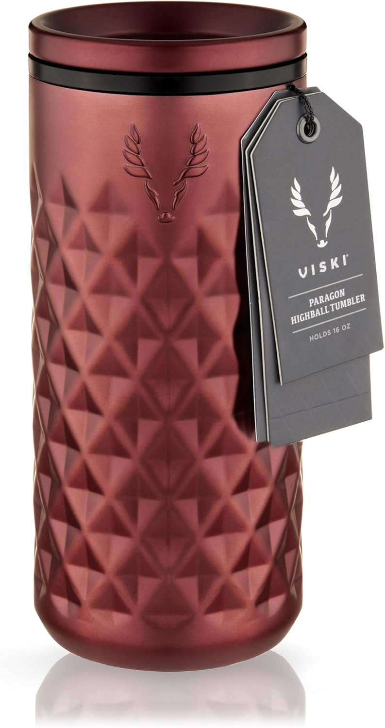 Viski Paragon Stainless Steel Highball Tumbler Cup with Lid, Insulated Ceramic Lined Metal Cocktail Glass for Patio, Outdoor Party, Wedding Gifts, Drink Lover Gifts, 16 oz Set of 1, Vintage Rose - Image 9