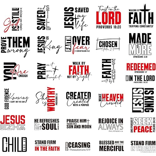 Dtf Transfers Ready to Press - 30 Pcs Christian Bible Verse Inspirational Iron on Patches for T-Shirts, Religious Iron on Stickers Heat Transfer Vinyl Decals for DIY Fabric Clothes Decor