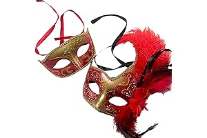 Couples Red and Gold Masquerade Mask Set