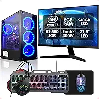 PC Gamer Completo Intel Core i7 8GB SSD 240GB Radeon RX 580 8GB Monitor 21,5" Fonte 400W Kit Gamer L2F Informática