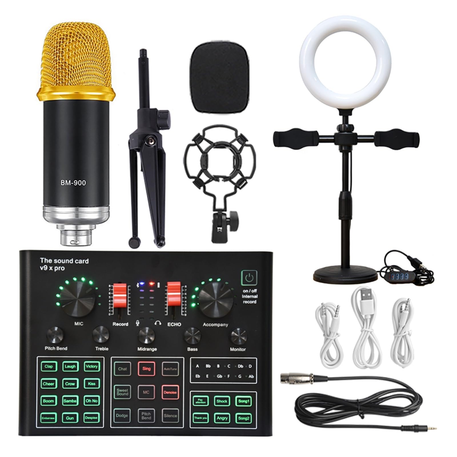Kit scheda audio professionale da studio, microfono a condensatore, kit microfono WXH1000 con scheda audio dal vivo, configurazione studio wireless Karaoke Bluetooth per la registrazione di music