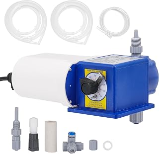 Crispaire Diaphragm Metering Pump 30 GPD 100 PSI - Adjustable Flow PVC Head for Lab Chemical Dosing w/ Tubing & Valves