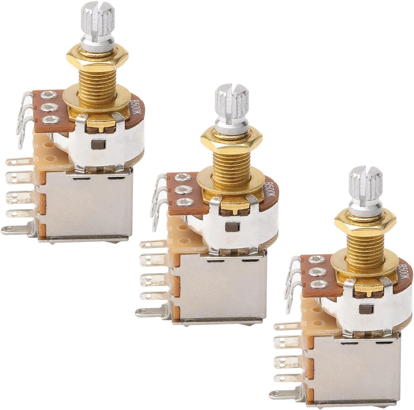 Gold Guitar Bass Push Pull Potentionmeter, B500k with Control Pot Potentiometer, Volume Tone Shaft Switch Pots (Pack of 3)