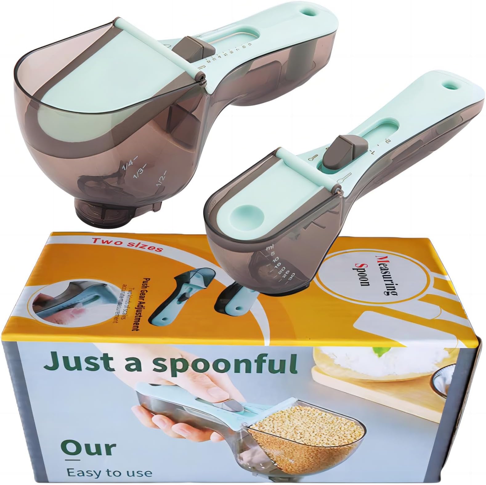 2pcs Adjustable Measuring Spoon Set, Measuring Cups Multi-Functional Spoons Set with Adjustable Scale Measuring Scoop